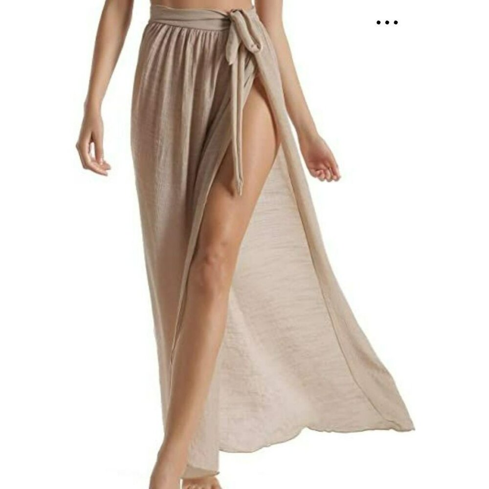 Beige Long Wrap Skirt Maxi One Size Womens Casual Beach Wear cover